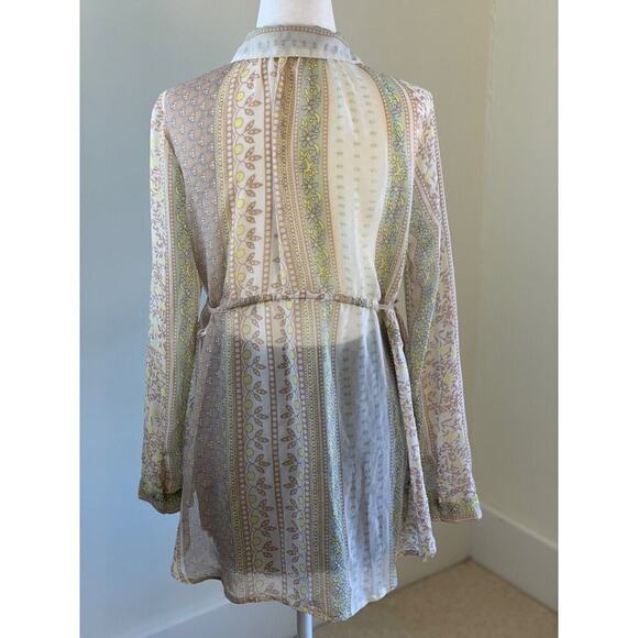 Free People Moonlight Mile Georgette Floral Blouse XS Pink Coastal Sheer Boho - Picture 6 of 12